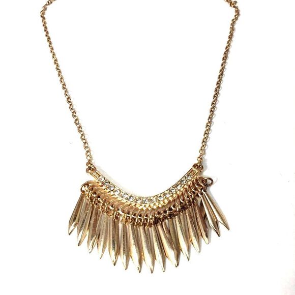 GUESS Gold Tone Spiked Accent Necklace w/ Sparkling Crystals – Statement Jewelry - Picture 6 of 6